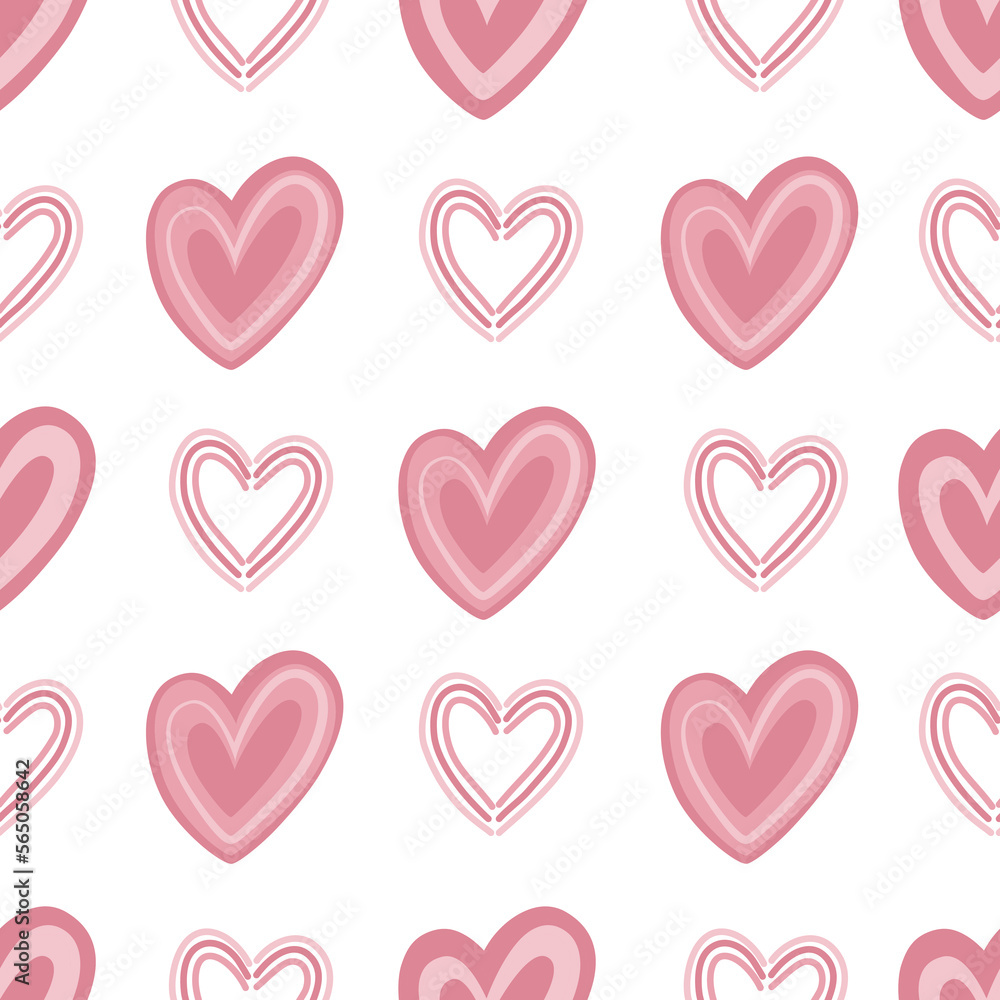 Valentine's Day Doodle Pink Hearts on white Background