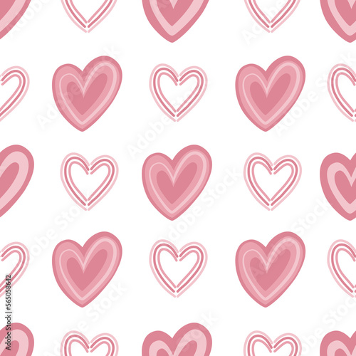 Valentine s Day Doodle Pink Hearts on white Background