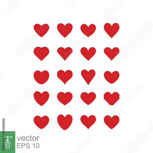 Heart icon set. Simple flat style. Red love logo, feeling, romance, weeding decoration cute sticker, emotion concept. Vector illustration design collection isolated on white background. EPS 10.