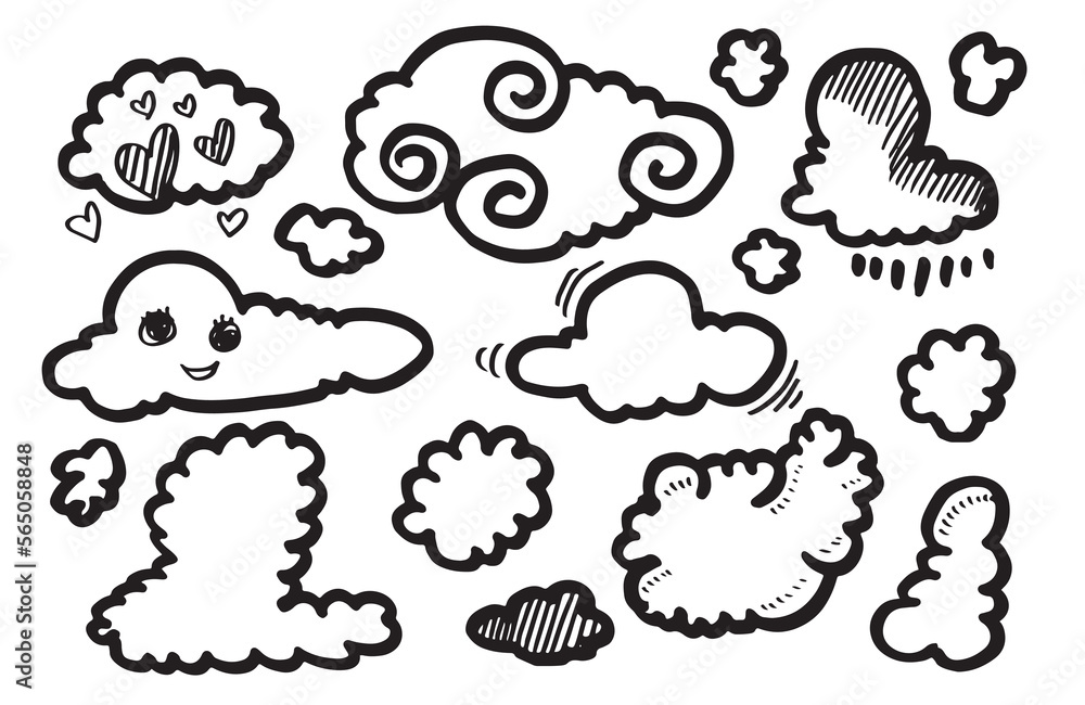 Hand drawn clouds set illustration isolated on white background. Hand drawn clouds set illustration isolated on white background.