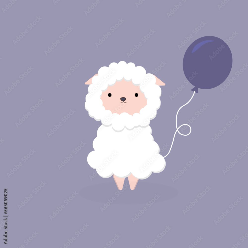 cute little white lamb with a purple balloon stands cute little white lamb with a purple balloon stands