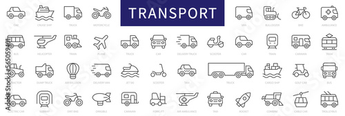 Print op canvas Transport thin line icons set