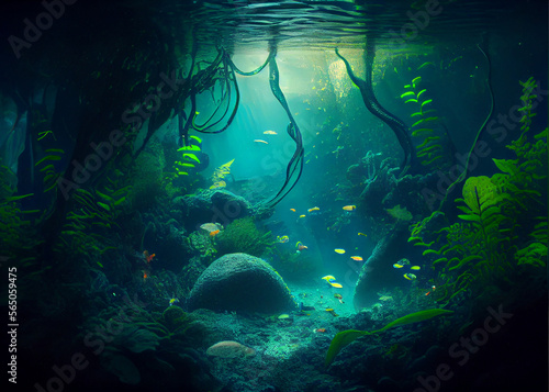 Ocean coral reef underwater. Sea world under water background. AI Generated © YuliiaMazurkevych