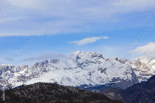 Dolomites mountains, with the peck covered in snow. © Luigi