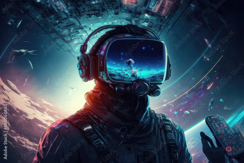 Immersive Gaming Experience: Futuristic Man Battles in Virtual Reality. Generative AI