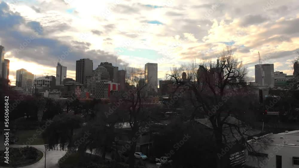 MELBOURNE, AUSTRALIA - SEPTEMBER 6, 2018: Aerial view of city skyline at sunset. Melbourne attracts 15 million tourists annually MELBOURNE, AUSTRALIA - SEPTEMBER 6, 2018: Aerial view of city skyline at sunset. Melbourne attracts 15 million tourists annually