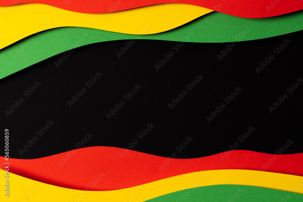 Abstract geometric black, red, yellow, green color background. Black