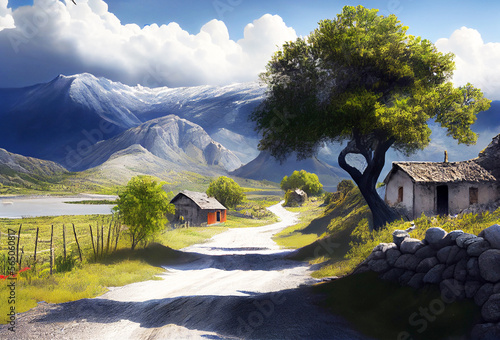 Albania landscape with mountains and break house. Generative AI Art. Beautiful view.