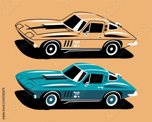 two classic cars with different color