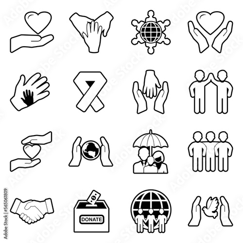 Kindness Icons. Line With Fill Design. Vector Illustration.