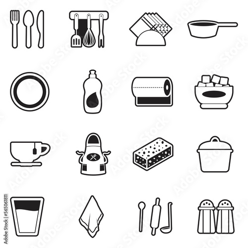 Kitchen Tools Icons. Line With Fill Design. Vector Illustration.