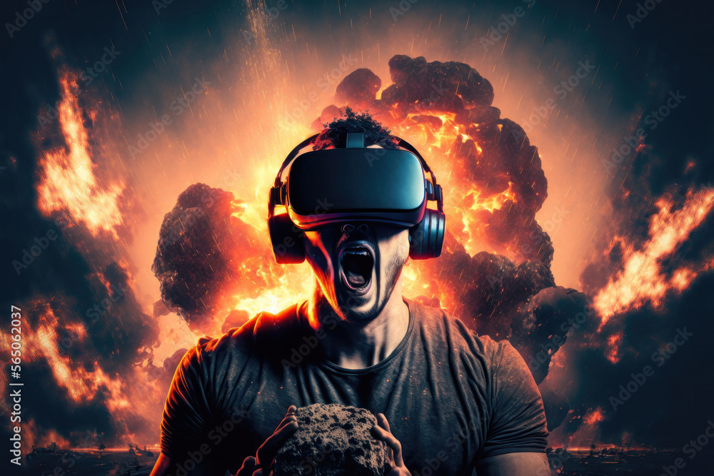 Immersive Gaming Experience: Futuristic Man Battles in Virtual Reality. Generative AI Immersive Gaming Experience: Futuristic Man Battles in Virtual Reality. Generative AI