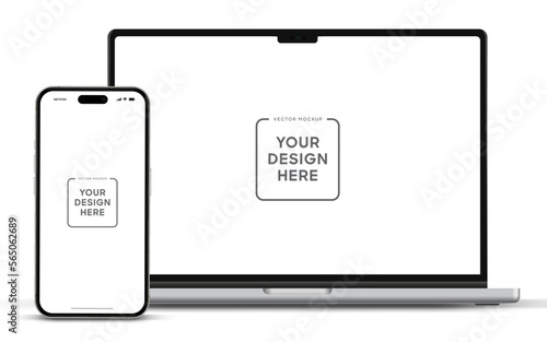 Photographie Modern laptop mockup front view and smartphone mockup high quality isolated on white background