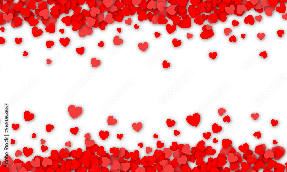 Valentines day background design with red heart stickers scattered on a ...