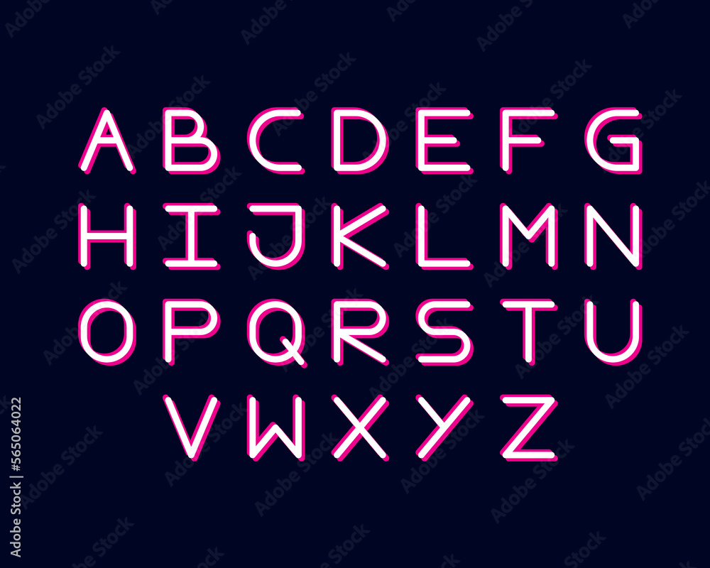 Pink Neon Style Lettering Alphabet Set vector illustration
