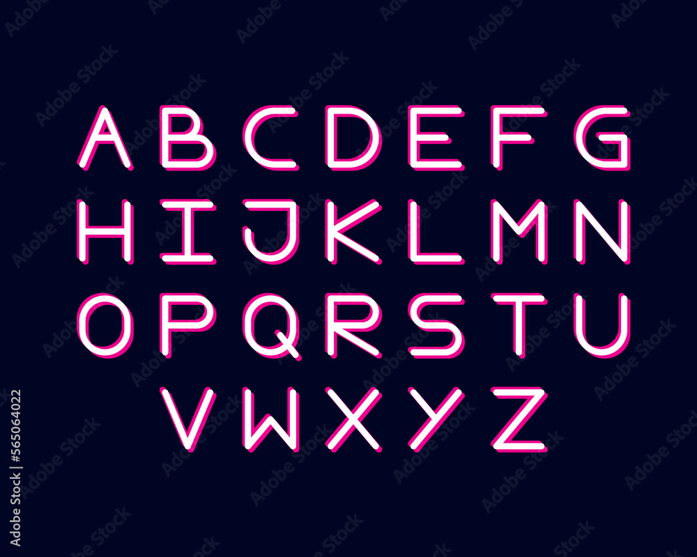 Pink Neon Style Lettering Alphabet Set vector illustration Pink Neon Style Lettering Alphabet Set vector illustration