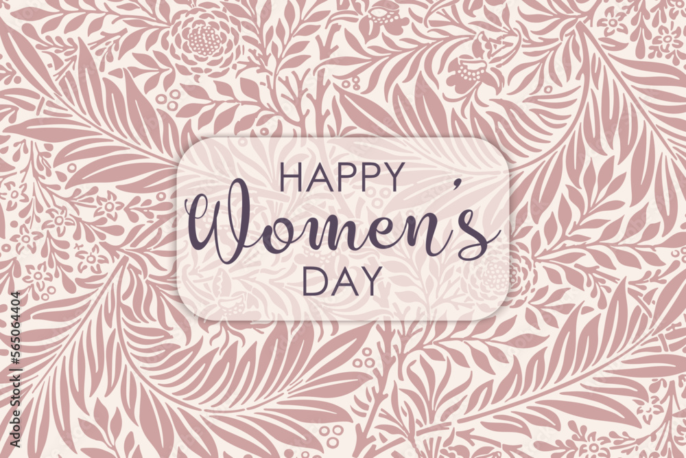 Happy women's day. Card for for the International Women's Day on the blackboard with floral design.Hand drawn sketch meadow with grass, flowers.Vector illustration.