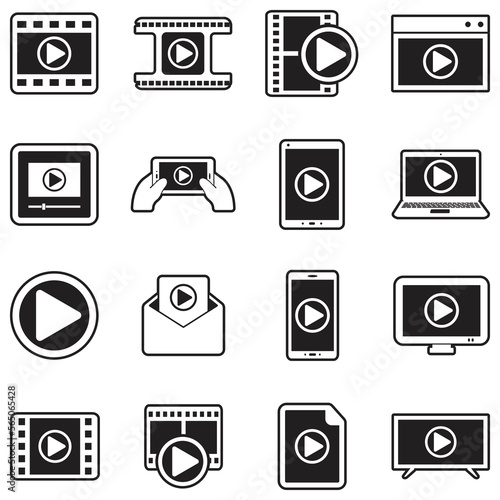 Media Player Icons. Line With Fill Design. Vector Illustration.