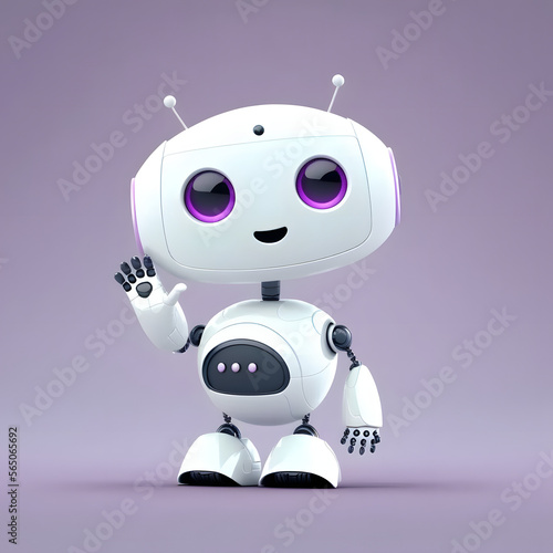 Friendly AI Chatbot Robot character waving, simple 3D blue background, Illustration generative ai 