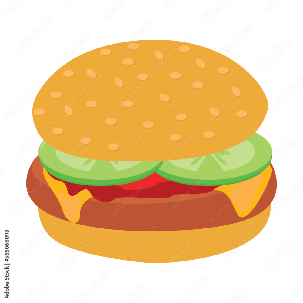 Burger icon in cartoon style isolated on white background. Fast food symbol stock vector illustration. Burger icon in cartoon style isolated on white background. Fast food symbol stock vector illustration.
