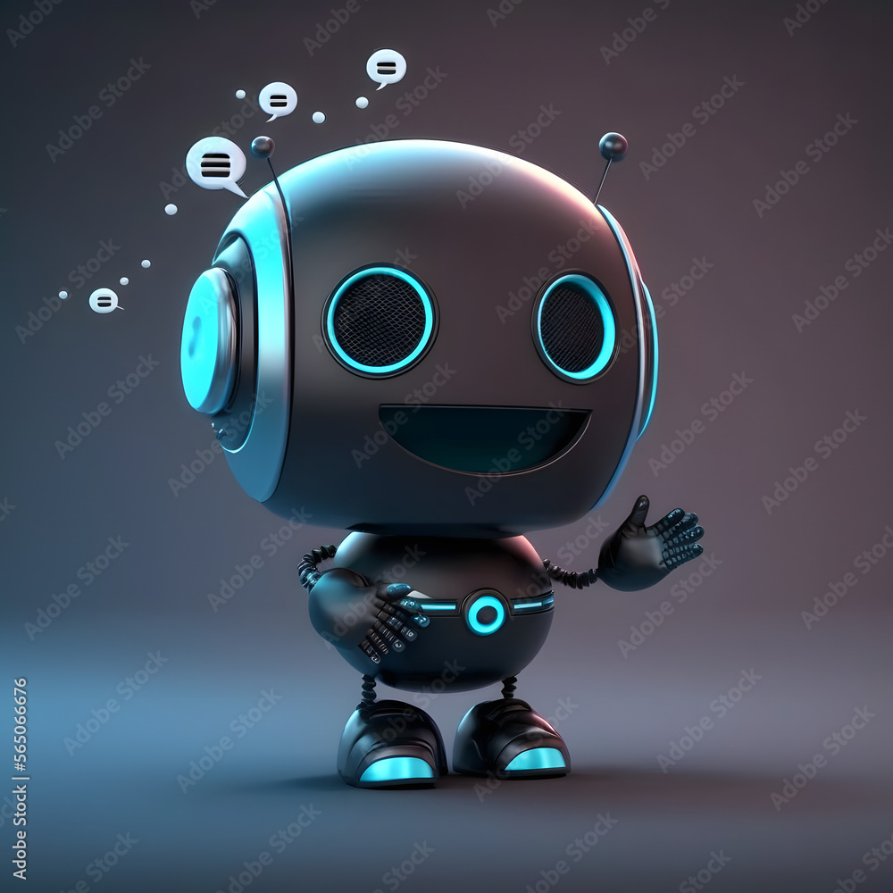 Friendly AI Chatbot Robot character waving, simple 3D blue background, Illustration generative ai Friendly AI Chatbot Robot character waving, simple 3D blue background, Illustration generative ai