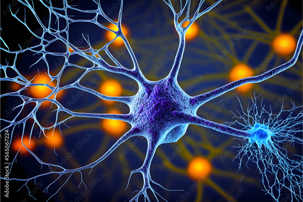 Model of Nerve Cells System Structure, 3D Neuron Science Background, Illustration generativ ai Model of Nerve Cells System Structure, 3D Neuron Science Background, Illustration generativ ai