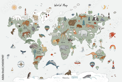 Animals world map vector illustration. © GooseFrol