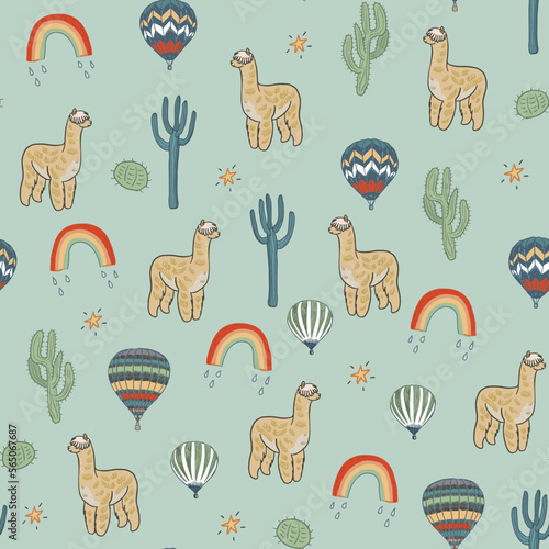 Llama alpaca animals vector seamless pattern.