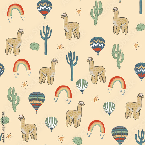 Llama alpaca animals vector seamless pattern.