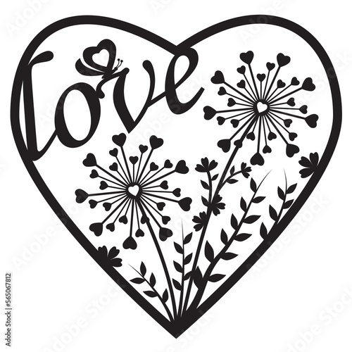 Template Multi-layered greeting card in the shape of a heart, black stencil, vector illustration in the style of papercut