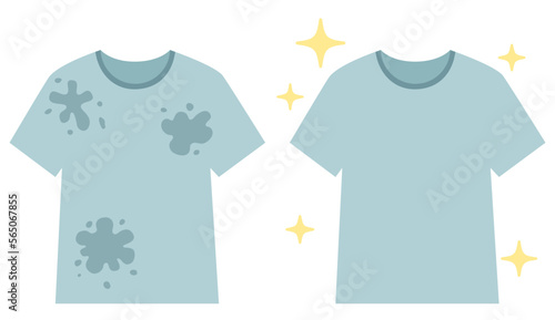 T-shirt before and after washing. Dirty and clean t-shirts