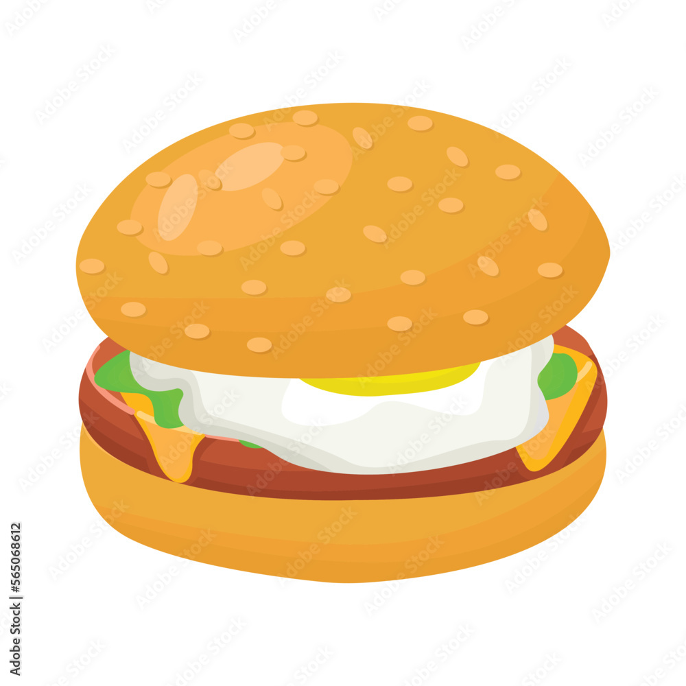 Burger icon in cartoon style isolated on white background. Fast food symbol stock vector illustration. Burger icon in cartoon style isolated on white background. Fast food symbol stock vector illustration.