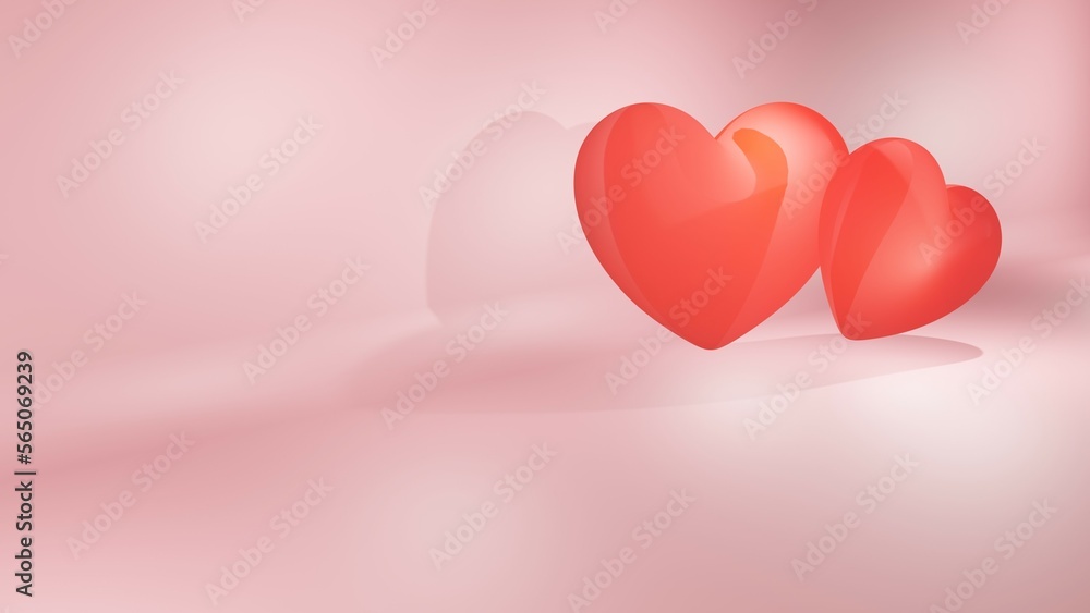 Red heart on pink background.3d illustration