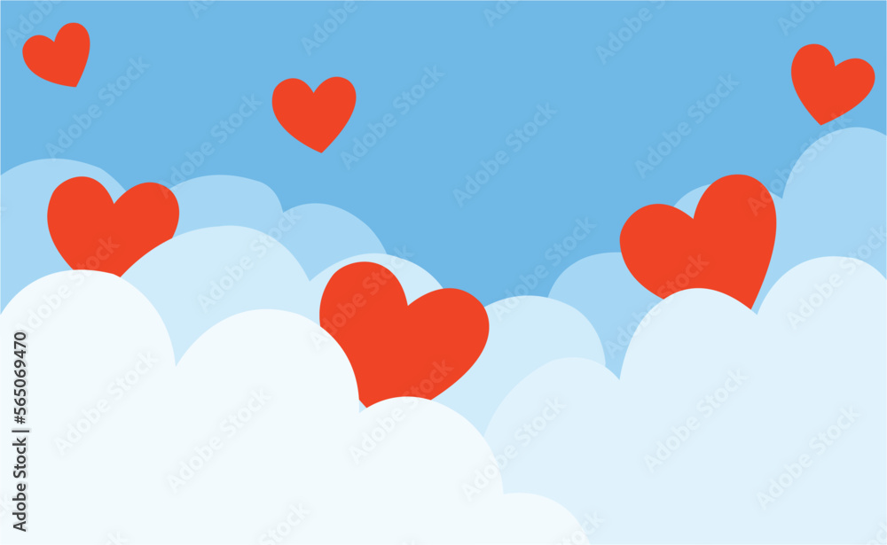 Hearts in the clouds. Valentine's day background. Copy space