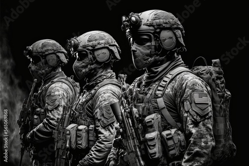 Group of Special Special Forces men  illustration, generative AI
