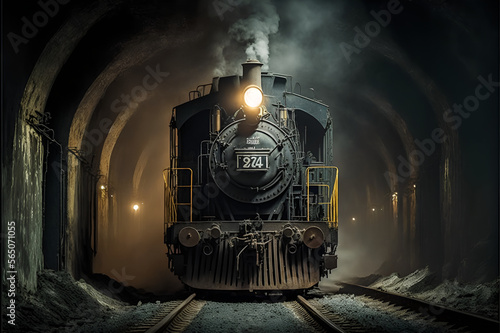 Obraz na płótnie Steam locomotive in a coal mine underground