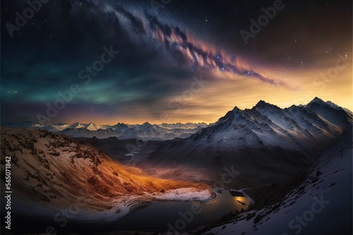 Nepal's landscape with beautiful northern light at golden hour, AI-Generated