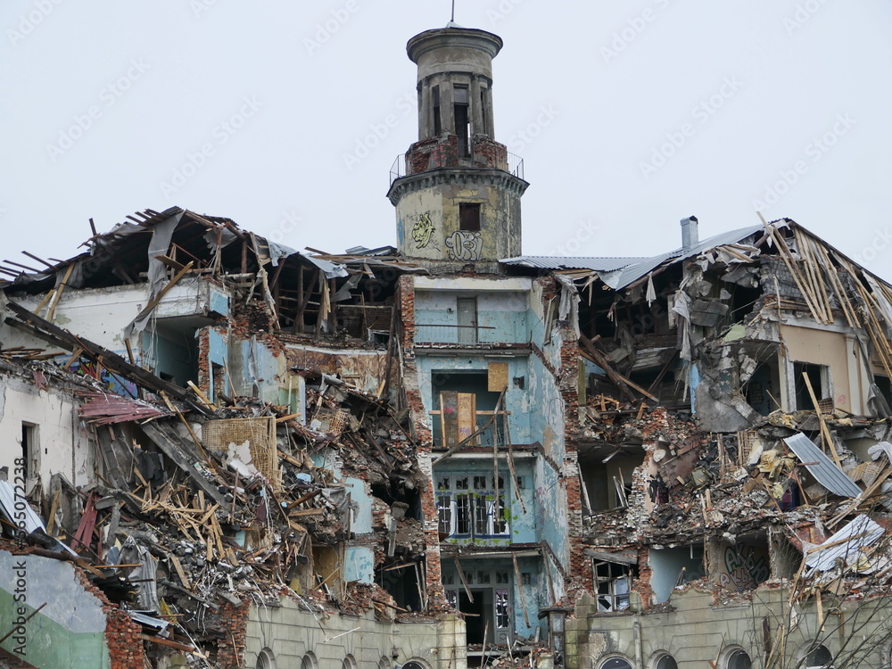 ruins of the building after explosion bombing