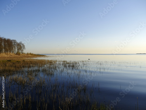 Fototapeta Naklejka Na Ścianę i Meble -  sunset blue lake, golden hour, silence and tranquility