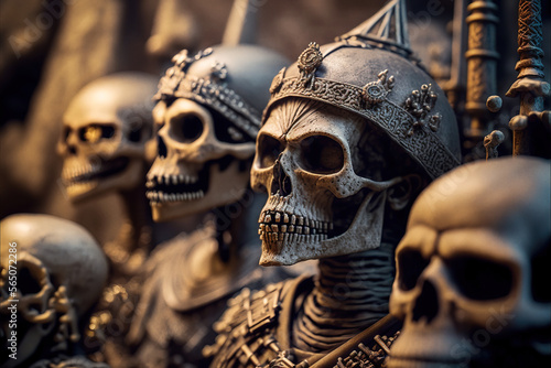 Medieval army of undead. Skeletons in armor. Generative AI