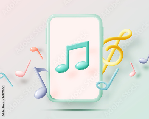 Mobile phone with Music notes, song, melody or tune