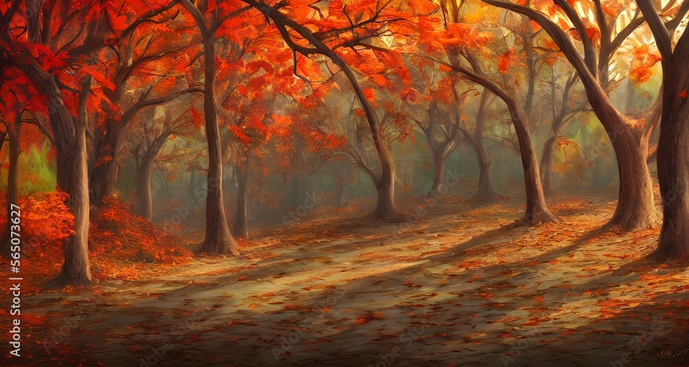 秋の紅葉した森の背景_38