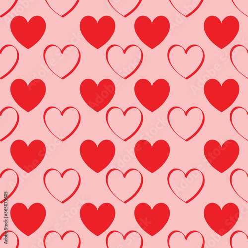 Drawn Heart cute Seamless pattern  love design on red background  Valentine s day Texture