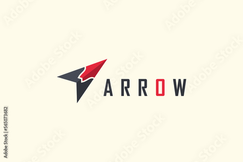 Arrow Logo. Black and Red Geometric Arrow Shape Origami Style isolated on White Background. Flat Vector Logo Design Template Element for Business and Branding logos.