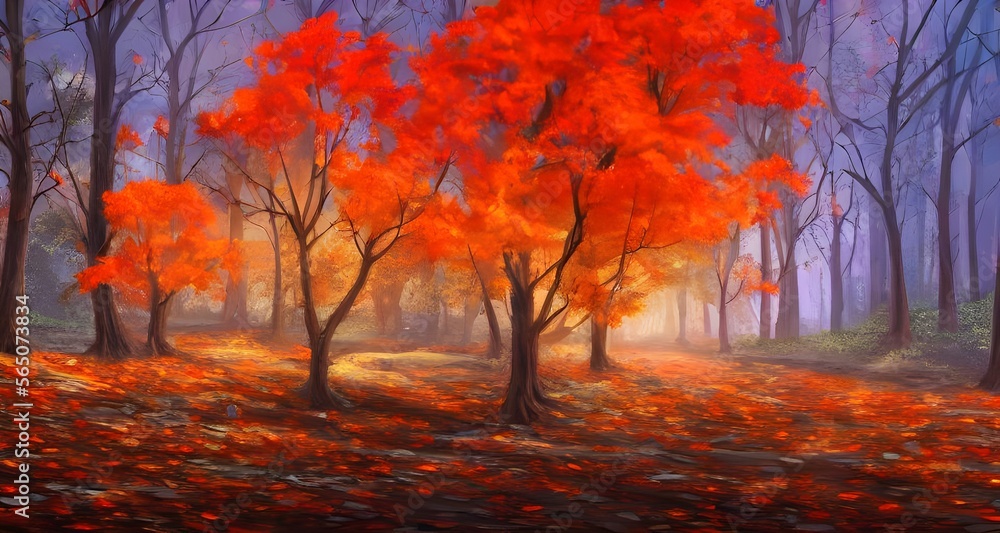 Forest Background with Autumn Leaves _10
