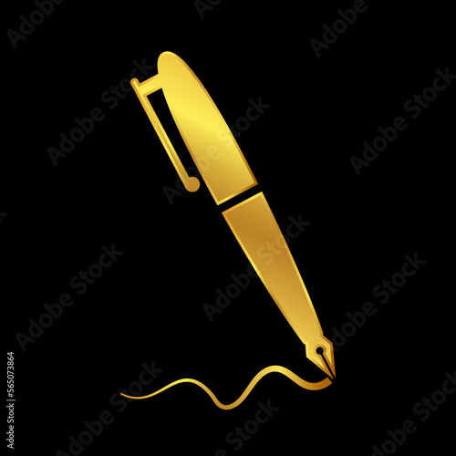 gold pen vector logo template, write icon in gold color 