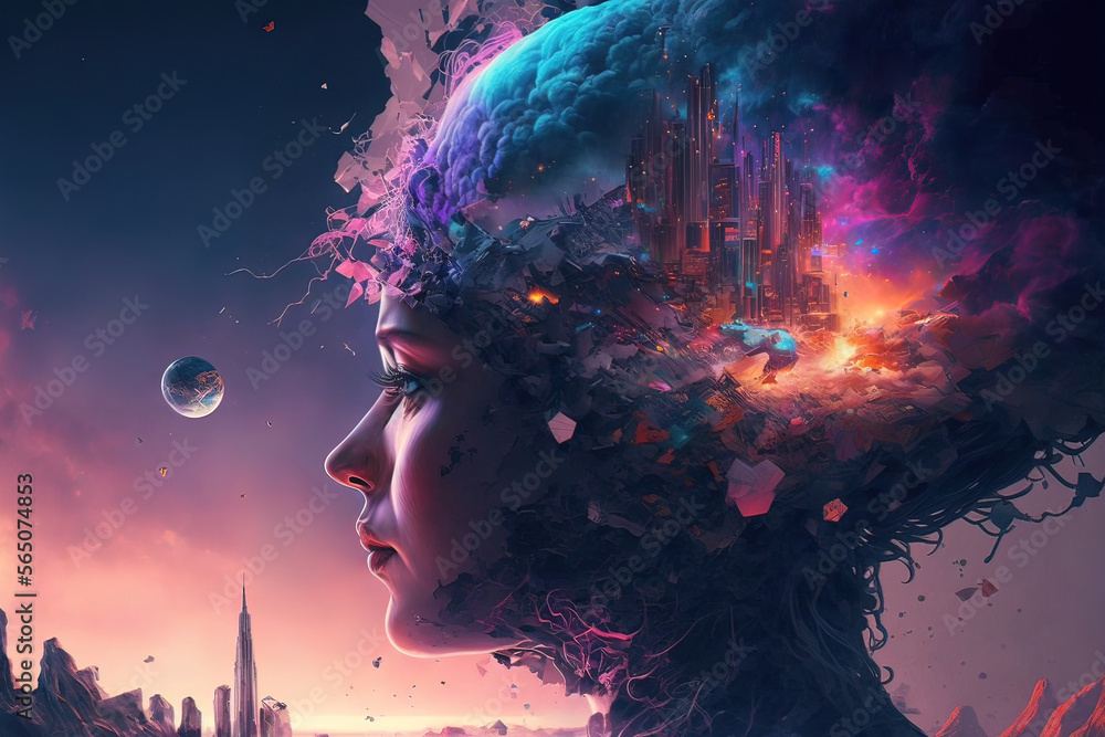 Fototapeta premium Fantasy futuristic portrait of the Metaverse. AI