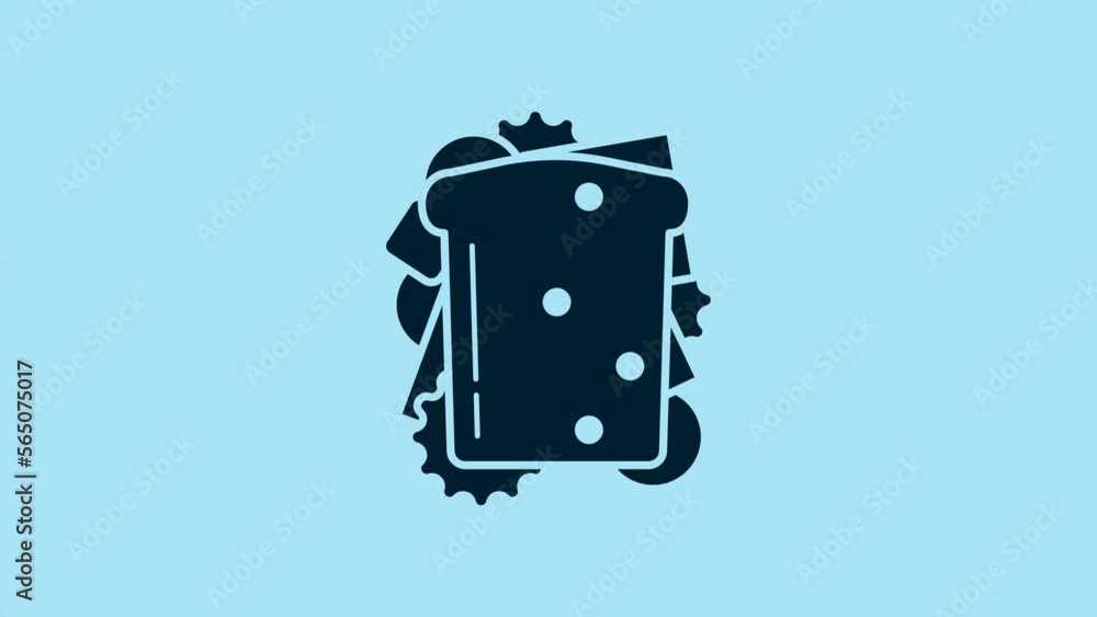 Blue Sandwich icon isolated on blue background. Hamburger icon. Burger food symbol. Cheeseburger sign. Street fast food menu. 4K Video motion graphic animation Blue Sandwich icon isolated on blue background. Hamburger icon. Burger food symbol. Cheeseburger sign. Street fast food menu. 4K Video motion graphic animation