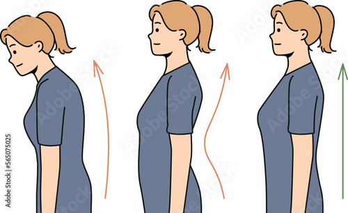 Set of young woman posture problems