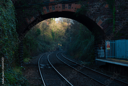 Railroad and Train Tunnel, Old tracks through a tunnel, Railroad tracks with a junction on the front